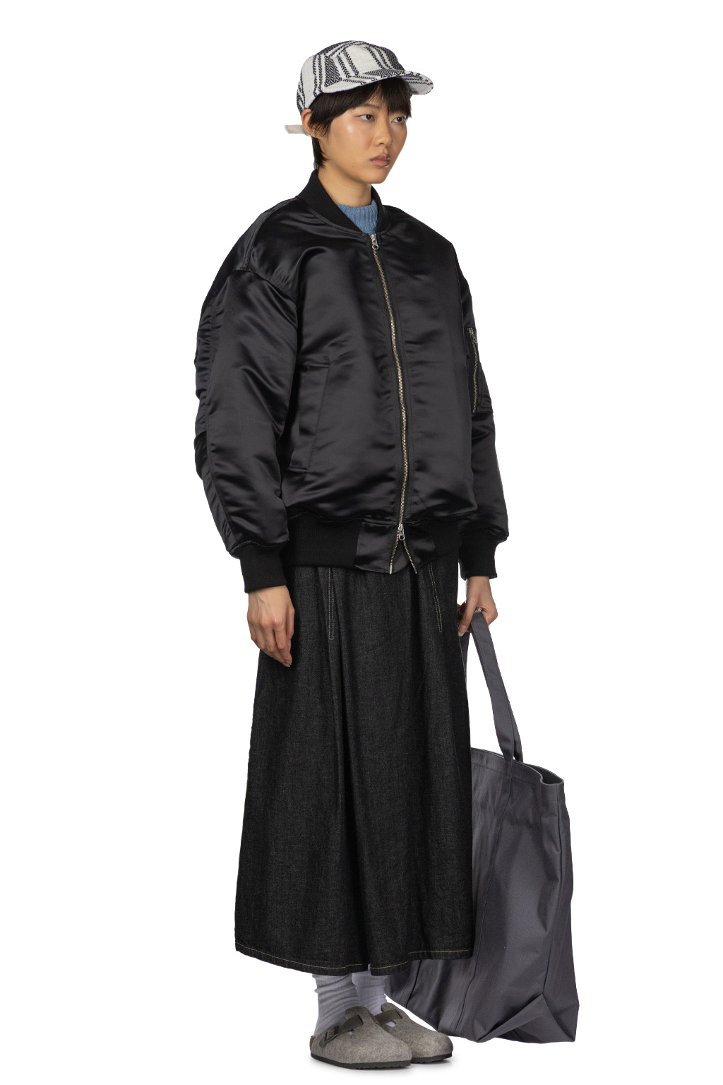 Manon - Heavy Satin Flight Jacket - Black